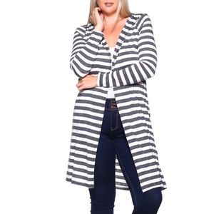 Black and gray striped hooded cardigan